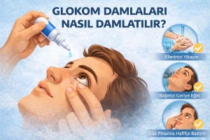 Glokom damlası nasıl damlatılır? Baş geriye eğilerek göz damlası uygulama ve göz pınarına bası adımları