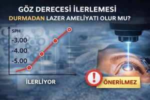 Göz numarası ilerlerken lazer ameliyatının uygun olmadığını gösteren uyarılı görsel