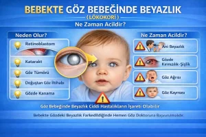 Bebekte göz bebeğinde beyazlık lökokori olarak adlandırılır ve konjenital kataraktın önemli bir belirtisi olabilir