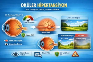 Oküler hipertansiyon: göz içi basınç yüksek olmasına rağmen görme siniri sağlam ve görme alanı normal