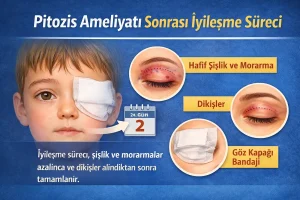 Pitozis ameliyatı sonrası iyileşme sürecini gün gün ve hafta hafta anlatan bilgilendirici görsel