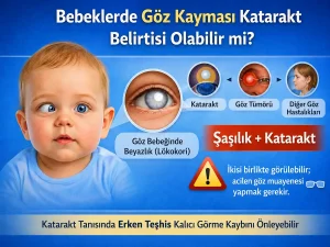 Bebeklerde göz kayması ve göz bebeğinde beyazlık birlikte görülebilir; bu durum konjenital katarakt belirtisi olabilir