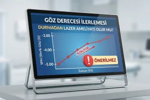 Göz numarası ilerlerken lazer ameliyatının uygun olmadığını gösteren uyarılı görsel